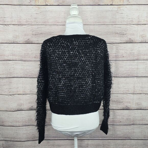ModCloth Nipping at Your Nose Cropped Sweater Black Small Metallic Eyelash Knit - Picture 4 of 8